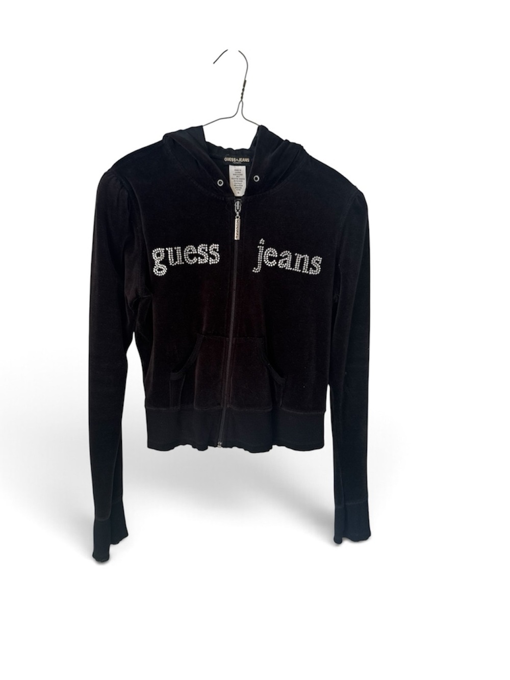 GUESS Black Velour Zip Hoodie Size XL